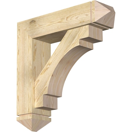 Merced Arts And Crafts Rough Sawn Bracket W/ Offset Brace, Douglas Fir, 8W X 32D X 32H